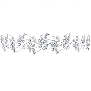 Bling Jewelry White Gold-Plated Crystal Flower and Leaf Vines Bridal Headband
