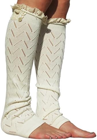 Sweetly Savvy Women's 3 Button Lace Boot Socks, Leg-Warmers - Ivory
