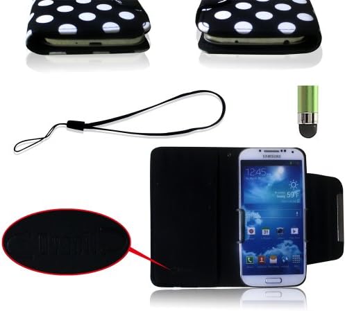 Dvacii (TM) (Black Polka Dot) Samsung Galaxy S4 Case Premium PU Leather Wallet Cover w/ wallet slots + Screen protector + Stylus