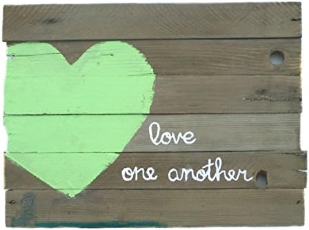 10 x 14 inch Handmade Simple Custom Rustic Love One Another Sign with Heart on Reclaimed Upcycled Barn Wood Customizable Valentines Day Decor