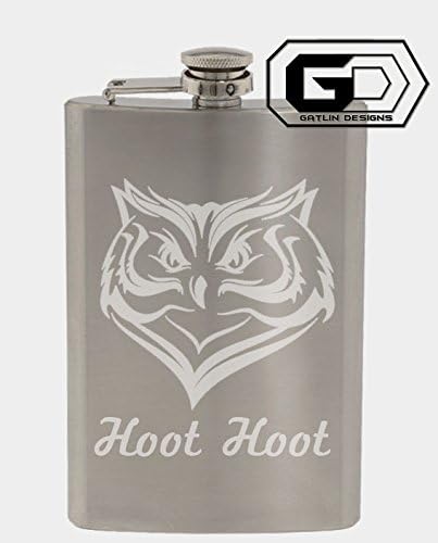 Hoot Hoot Owl 8oz. Stainless Steel Flask With Custom Hand Made Etching Custom Gifts