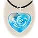 Aqua Murano Glass Flower Heart Pendant Rubber Cord Necklace Sterling Silver Clasp