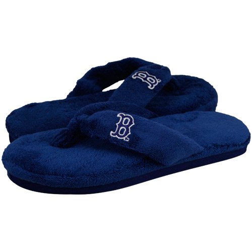 Boston Red Sox Ladies Navy Blue Plush Thong Slippers (9/10)