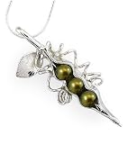 Three Peas in a Pod Necklace - Sterling Silver with Green Freshwater Pearls