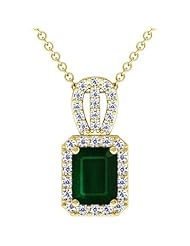 14K Yellow Gold Emerald Cut Emerald And Round Diamond Pendant