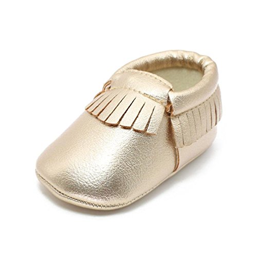 Voberry® Baby Girls Soft Soled Tassel Bowknots Crib Shoes Moccasins (6~12 Month, Gold)