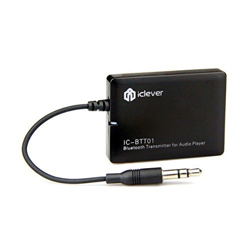 Bluetooth Transmitter, iClever Wireless Portable Transmitter (Connected to 3.5mm Audio Devices, Paired with Bluetooth Receiver. TV Ears, Bluetooth Dongle, A2DP Stereo Music Streaming), Black