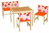roba - 5017BADV - Meubles d'enfant : 2 chaises, 1 table et 1 banc à motifs fleuris, plateau en mélamine, chaise: assise 28 cm, H x l x p: 52,5 x 32 x 29 cm, Banc: assise 28 cm, H x l x P: 52,5 x 58 x 29 cm, table: H x l x P: 48 x 57 x 46 cm (Import Allemagne) Image du produit
