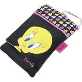 Looney Tunes Cell Phone & MP3 Pouch w/ Carabiner, Tweety Black/Hot Pink