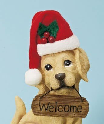 Ceramic Golden Retreiver Labrador Welcome Garden Statue with Four (4) Hats 5-1/2w X 6d X 9-1/8h