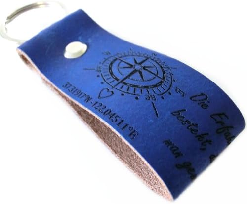 AREA17® Personalized Engraved Leather Children Keychain Blue - including your individual engraving