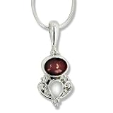 Sterling Silver Garnet and Moonstone Pendant with 18 Inch Snake Chain by Sajen