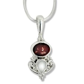 Sterling Silver Garnet and Moonstone Pendant with 18 Inch Snake Chain by Sajen by Moonstone