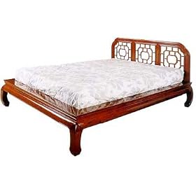 Asian Furniture & Home Décor - Chinese Style Platform Queen Size Bed in Cherry Rosewood