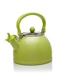 Calypso Basics 2.2 Quart Enamel-on-Steel Whistling Teakettle with Glass Lid