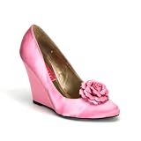 4 Inch Sexy Wedge Heel Satin Pump Shoe Detachable Flower Pink Black Red