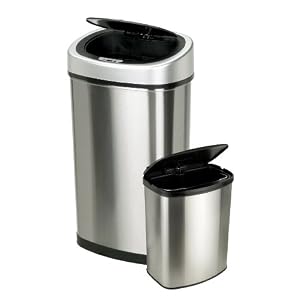 Nine Stars CB-DZT-50-9&8-1C 2-in-1 Infrared Touchless Automatic Motion Sensor Lid Open Trash Cans, Combo, Stainless Steel, 13.2/2.1-Gallon