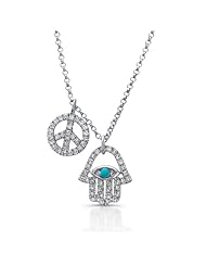 Victoria Kay 14k White Gold Diamond Turquoise Hamsa Peace Pendant (1/3cttw, JK, I2-I3), 16"