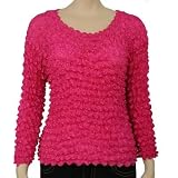 FUCHSIA LONG SLEEVE STRETCH POPCORN TOP BLOUSE SHIRT