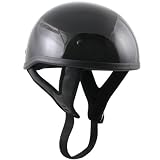 DOT Black Glossy Motorcycle Skull Cap Half Helmet - Size : Small
