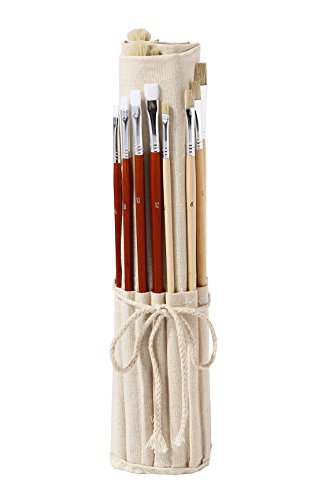 Set of 24 Oil & Acrylic Art Paint Brushes Set with Canvas Roll-Up Storage Wrap Bag