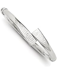 Sterling Silver Rhodium Polished Diamond Cut Hinged Bangle
