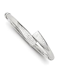 Sterling Silver Rhodium Polished Diamond Cut Hinged Bangle, Best Quality Free Gift Box Satisfaction Guaranteed