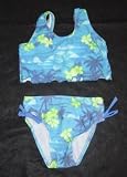 Girls 2 PC Tankini with Bows Blue Sky Lime Flowers