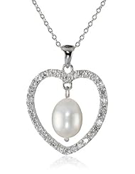 Bella Pearl Heart Cubic Zirconia Pendant Necklace, 20"
