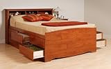 IMAGE OF Tall Queen Size Platform Bed with Headboard in Cherry - Monterey Collection - Prepac Furniture - CBQ-6212-SET