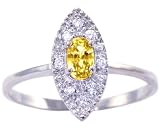 14K Yellow or White Gold Diamond and Petite Oval Gemstone Engagement Ring-Yellow Sapphire-full, half sizes from 5-8.5