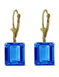 14k Gold Leverback Earrings with Genuine Blue Topaz