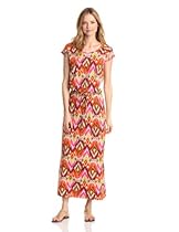 Hot Sale Jones New York Women's Short Sleeve Maxi Dress with String, Bright Papaya/Multi, X-Large