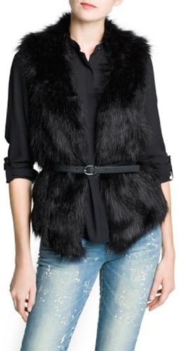 ELLAZHU Women's Casual Artificial Fur Sleeveless Belted Bodycon Waistcoat