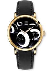 SPRAWL Aanalog Fashion Series Gold Ladies Watches of Genuine Black Leather Strap,Unique Wrist Watch for Women Girls Designed with Balls with white wheels