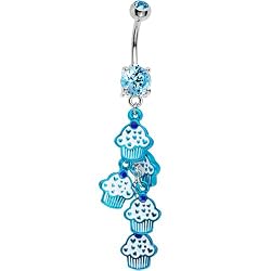 Aqua Cubic Zirconia Sweet Cupcake Drop Belly Ring