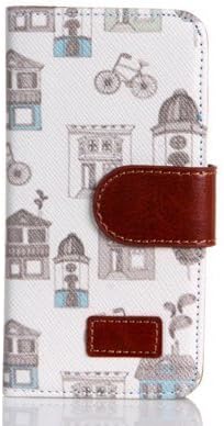 DE Apple iphone 5/5G/5th Case New Fashion Blue House Grain Pattern Book Style Flip Wallet PU Leather Stand Case With Card Slots Cover Skin for Apple iphone 5/5G/5th