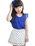 【TPGROWIN】 子供服 ガールズ ベビー ブラウス スカート セット レース ドット柄 キッズ 女の子 女児 入園式 入学式 お出かけ 洋服 (130, ブルー)