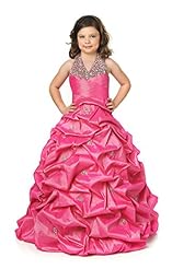 Girls Floor Length Crystal Beaded Crystals Halter Organza Pageant Dress/Party Dress 