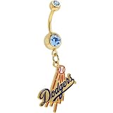 Major League Baseball Logo Gold Gem Belly Ring - Los Angeles Dodgers