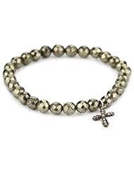 Chan Luu Semi Precious Stones with Diamond Cross Charm Stretch Bracelet