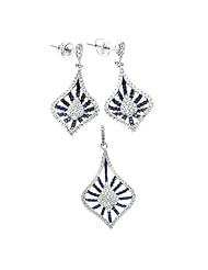 Sterling Silver Micro Pave Cubic Zirconia Earrings and Pendant Set