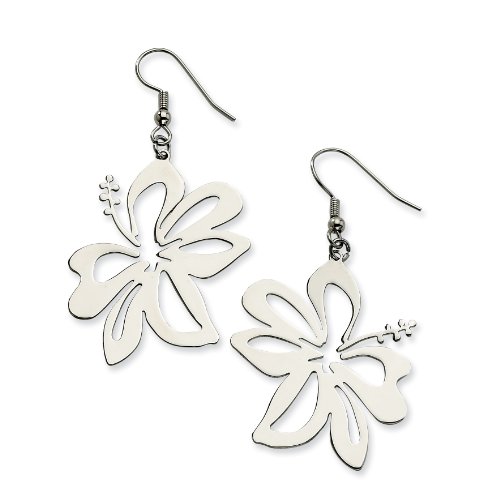 Stainless Steel Hibiscus Flower Wire Earrings - JewelryWeb