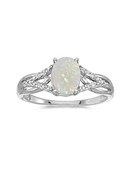 10k White Gold Oval Opal And Diamond Ring