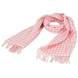 NEW SOFTER THAN CASHMERE 2 TONE LARGE HOUNDSTOOTH LONG FRINGE SCARF SHAWL WRAP 72X12 PINK
