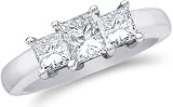 Solid 14k White or Yellow Gold 3 Three Stone Princess Cut Diamond Engagement or Anniversary Ring Set in White or Yellow Gold Prongs (1.50 cttw)