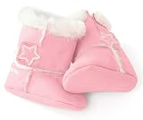 Kiddopotamus & Co Hi Top Sherpa Bootties Pink Faux Suede And Ivory Faux Fur Medium 6 - 12 Months With Star Applique