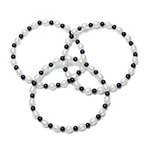 Freshwater Cultured Pearl and Black Onyx Stretch Bracelets, Set of 3, 7.5"