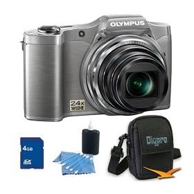Olympus SZ-12 14MP Digital Camera with 24x Wide-Angle Zoom (Silver) Deluxe Bundle With 4 GB Secure Digital High Capacity (SDHC) Memory Card, Digpro Compact Camera Deluxe Carrying Case, and more