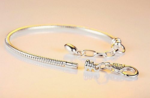 Julia Treasures Pandora Bracelet with 2 FREE BEADS CHARMS silver plated with HEART Snake Chain women, Girls Jewelry Women Jewelry 16CM-21CM adjustable